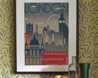 London City Art Deco Bauhaus Poster Print A3 A2 A1 Vintage Retro Original Design 1940's Vogue Cityscape Travel