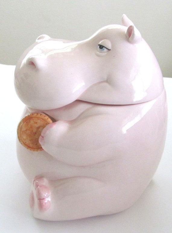 Vintage Ceramic Cookie Jar PINK HIPPOPOTAMUS HIPPO Fitz