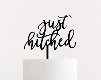 Just Hitched Wedding Cake Topper 6" inches by Ngo Creations