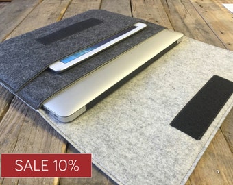 Macbook Case / Macbook Sleeve / Macbook Cover - Mottled Dark Grey and Mottled Light Grey - 100% Wool Felt