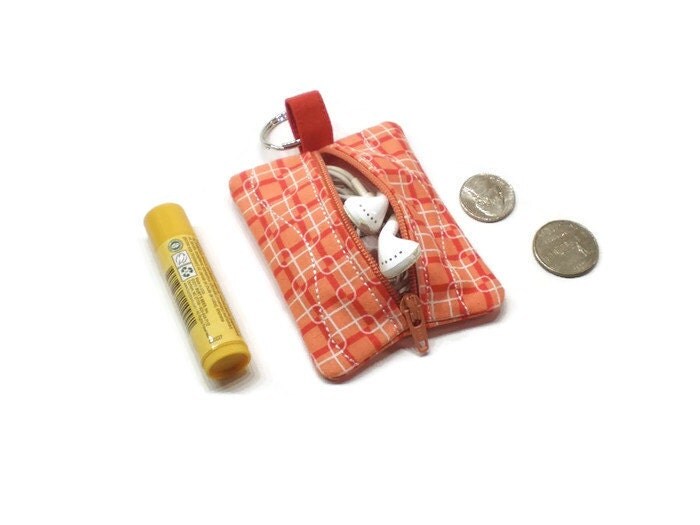 Mini coin purse keychain Small zippered pouch earbud case.