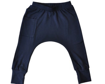Kids Harem Pants - Kids Clothes, Boys Harem Pants, Todder Boy Clothes, Toddler Clothes, Boy Toddler Harem Pants - Navy Blue Organic Bamboo