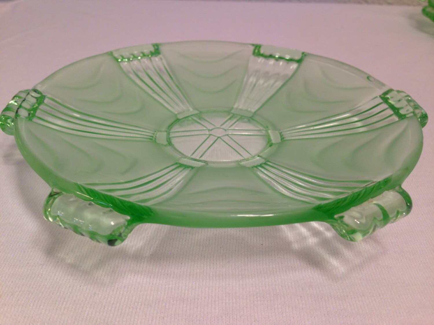 RESERVED Set of 4 Green Glass ART Deco 6Inch Dessert Plates