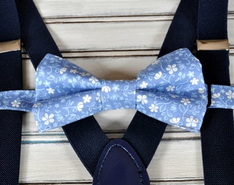 Linen Denim Bow Tie and Suspenders for Men Youth by LoveLillyLane