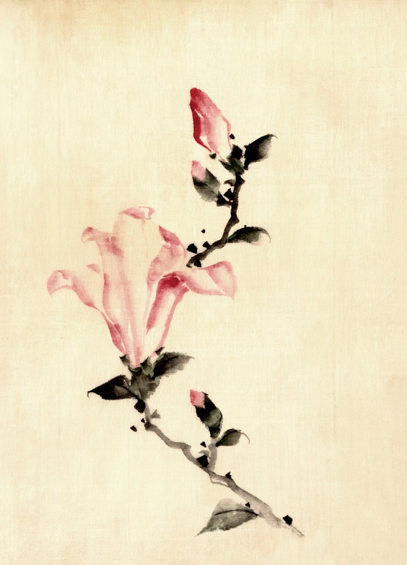 Japanese art Pink flower drawing Hokusai FINE ART PRINT