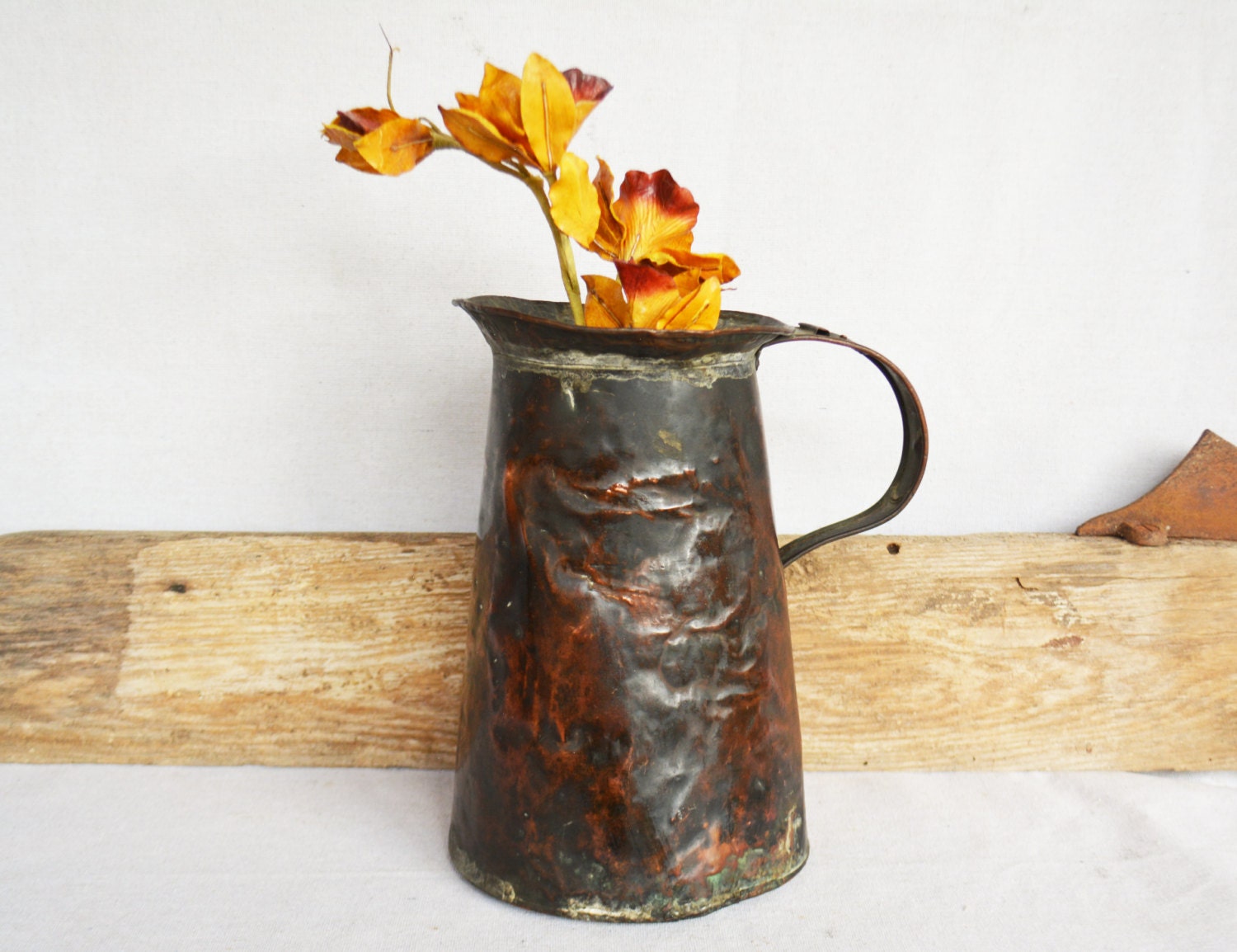 Vintage Copper Pitcher, Hammered Copper Water Pitcher, Handmade