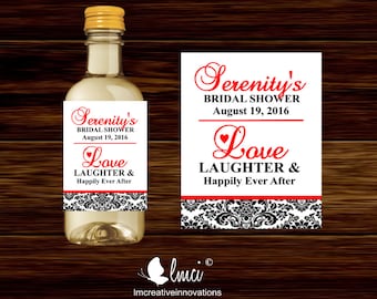 Love, Laughter, Happily Ever After Mini Wine Bottle Labels, Bridal Shower Wine Bottle Labels - Digital File or Printed Mini Labels