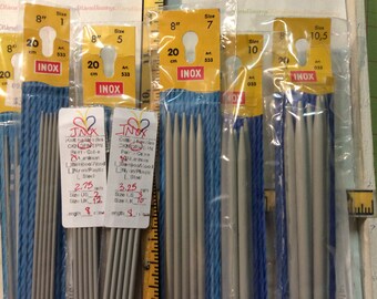 INOX, Made in Germany, Double Pointed, Knitting Needles, Steel, Aluminum, Plastic, Grey, 8 Inch, Set of 5, Original Package