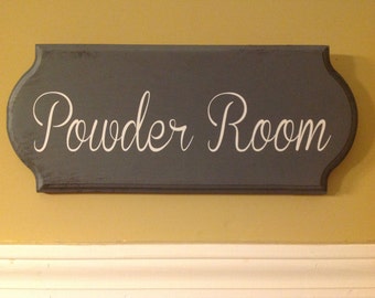 Powder Room sign wooden sign bathroom decor wall decor wooden sign home decor wall hanging sign doorway sign Gray and White