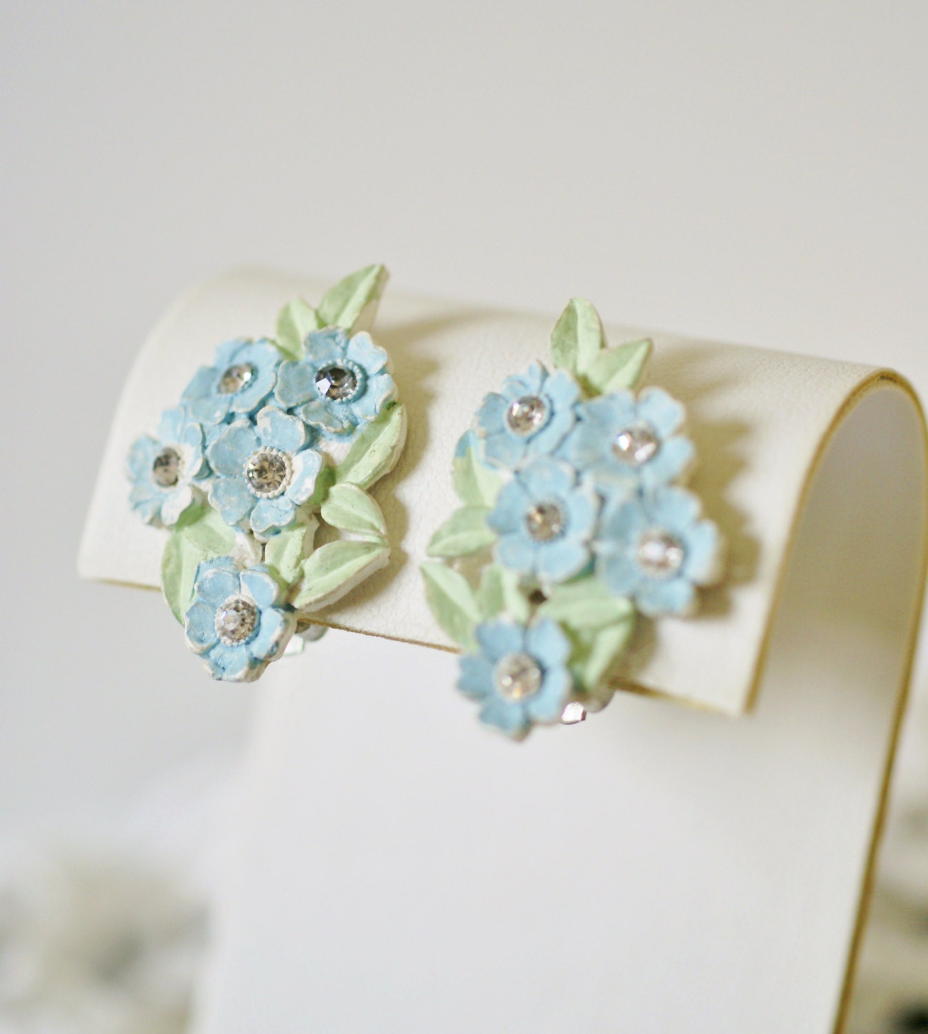 Vintage Japan Clip Earrings with Blue by PuddinRidgeCreations