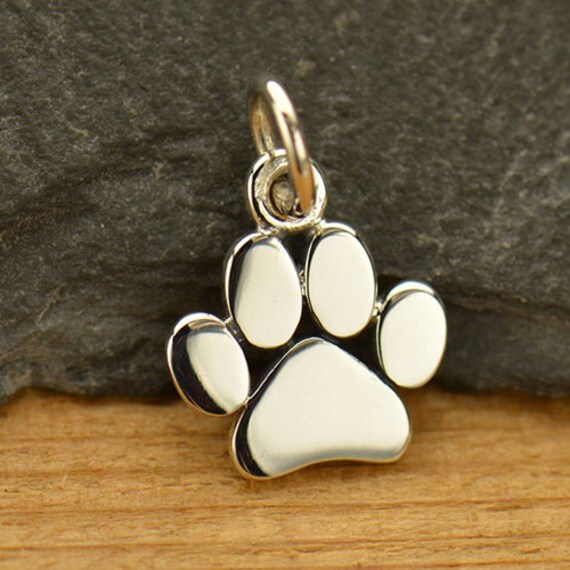 Sterling Silver Flat Plate Paw Print Charm Puppy Paw Dog