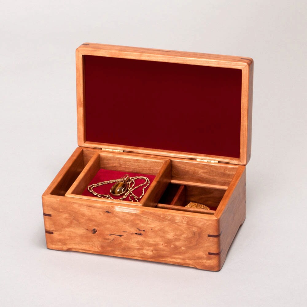 Small Wooden Jewelry Box or Keepsake Box with Divider Sliding