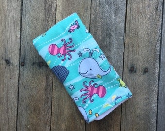 Baby Burp Cloth | Sea Creature | Whales | Octopus | Extra Large | Oversized| Flannel and Terry Cloth | Baby Boy | Baby Girl | Dish Towel