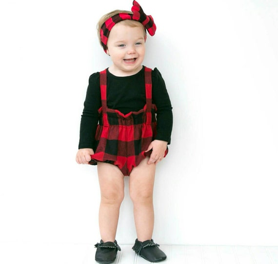 Buffalo Plaid Bloomers with straps Baby Girl Clothes