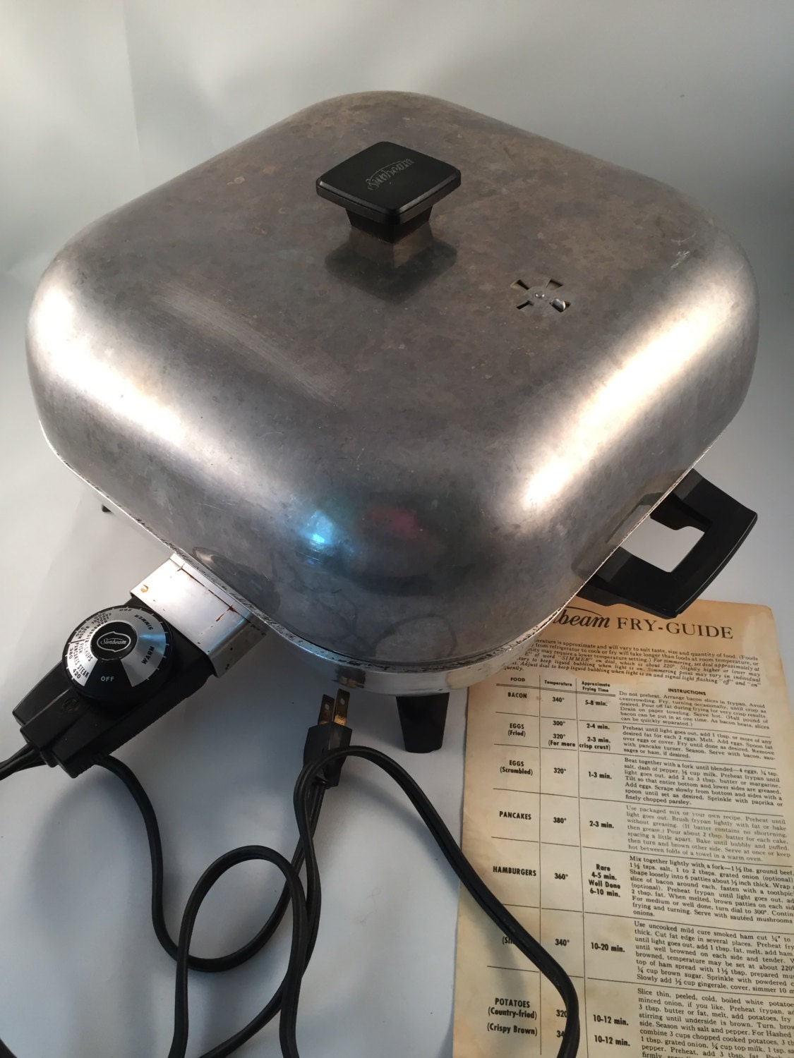 Vintage Sunbeam Electric Fry Pan Tempered Control with