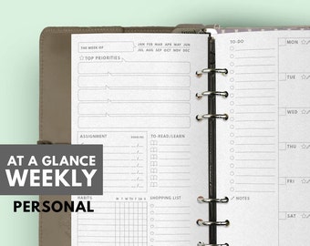 AT A GLANCE WEEKLY Planner, Filofax Personal insert Printable, Filofax inserts, Filofax Personal Planner, Printable Filofax refill