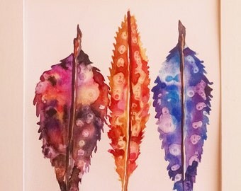 Feather watercolor painting, Original watercolor painting, feathers