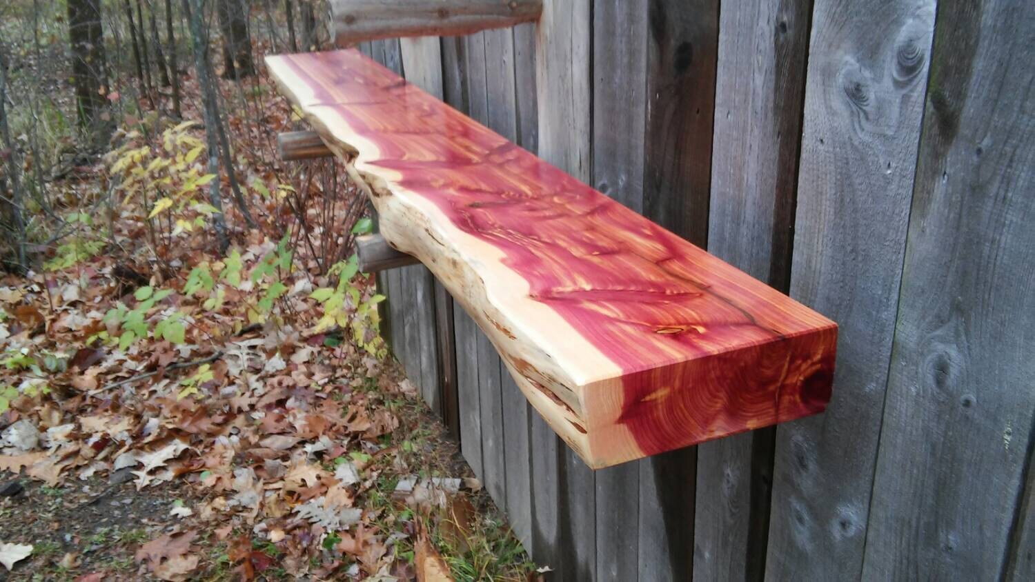 SOLD A very colorful Red cedar Mantel live edge by FROMNATURESVIEW