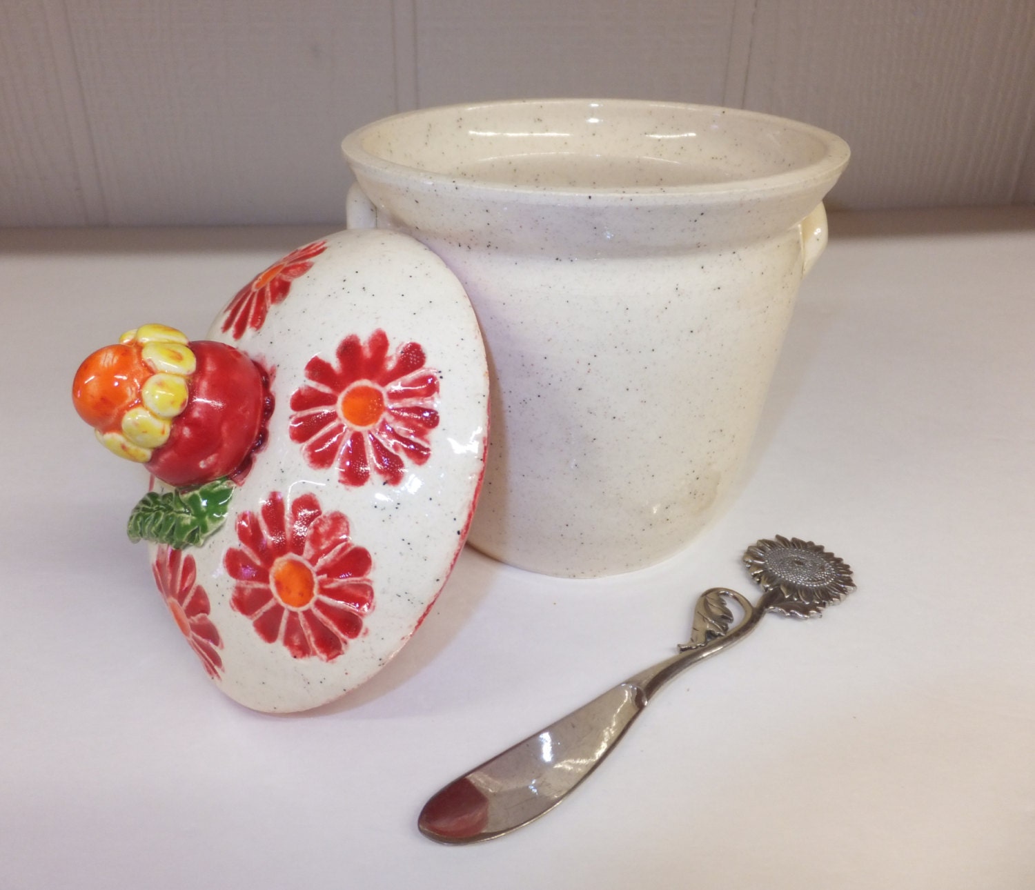 White Ceramic Crock Handmade Stoneware Pottery Kitchen