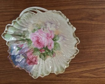 Silesien Porcelain Pink Rose Scalloped Candy Dish ~ Lusterware~ Crown Mark and Silesien Germany ~Home Decor
