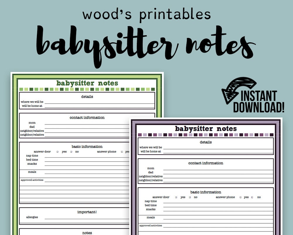 Babysitter Notes PDF Printable Babysitter Note Babysitter
