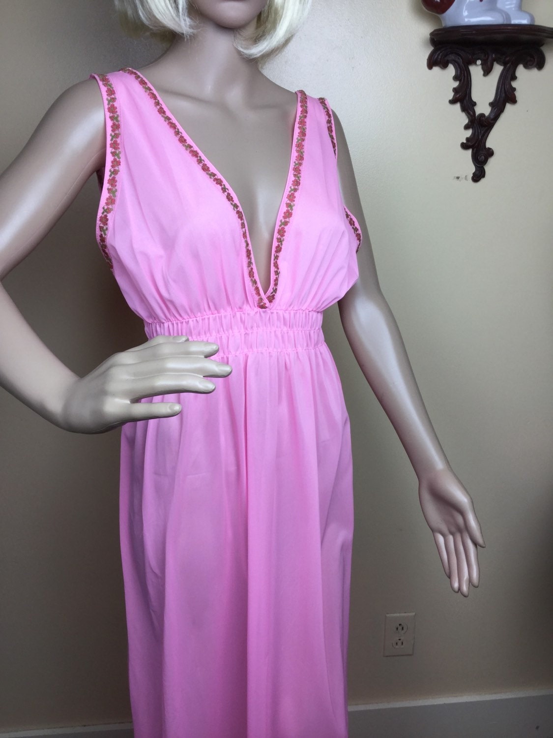 Pink Nightgown 1970s Hot Pink Nightie Vintage Lingerie