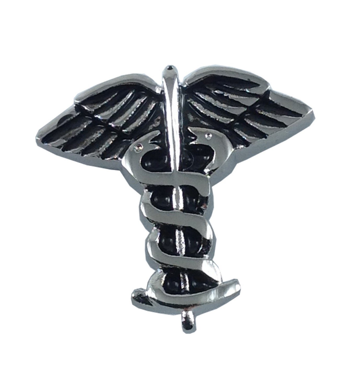 Silver and Black Medical Symbol Lapel Pin Tie Tack