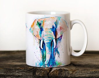 Elephant Mug Watercolor Ceramic Mug Elephant Unique Gift Coffee Mug Animal Mug Tea Cup Art Illustration Cool Kitchen Art Printed mug