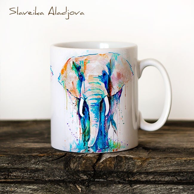 Elephant Mug Watercolor Ceramic Mug Elephant Unique Gift