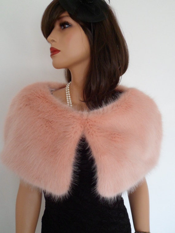 pink fur capelet blush faux fur pink champagne shawl wrap