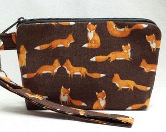 Wristlet,Fox Wristlet, Coin Purse, Credit Card Holder,Phone Case,Money Bag,Fox,Animals,Brown,Small Purse,Nylon Liner, Swivel Clip,Washable.