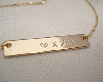 Personalized Bar necklace...Celebrity inspired, gold, silver or rose gold custom hand stamped , bridal jewelry, best friend, bridesmaid gift
