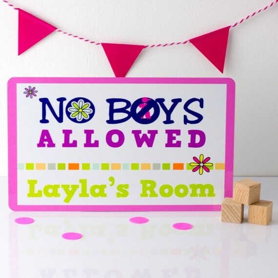 No Boys Allowed Sign Personalized Sign Kids Door by Mirrorin