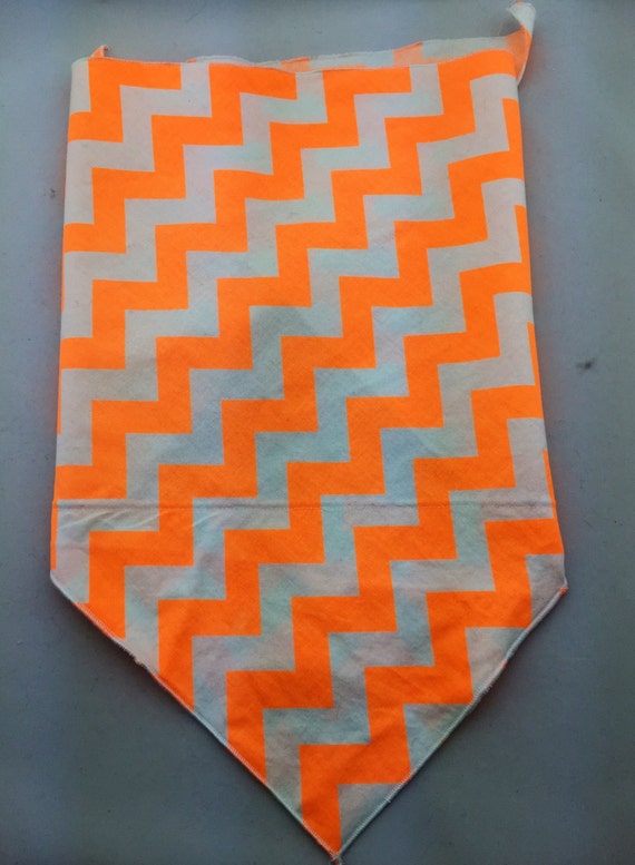 Neon Orange and White Chevron print Bandana w/ Secret Pocket on White Cotton