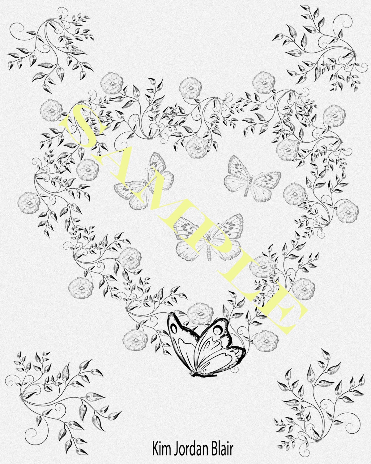 Heart and Butterflies coloring page