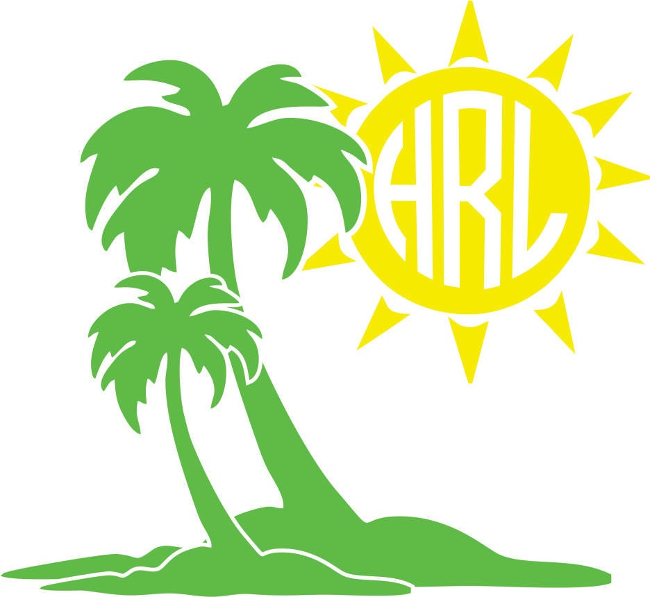 Download Palm tree sun beach monogram frame only instant digital