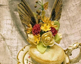 The quail wing cold porcelain flowers mini hat