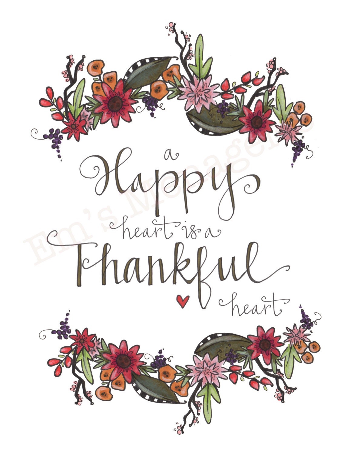 A Happy Heart is a Thankful Heart quote printable wall art