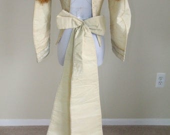 GEORGIAN 1830s Early Victorian Dress Bodice with Matching Bow & Original Lacing Cream Linen with Brown Tassel Trim