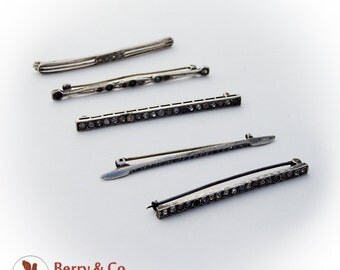 Art Nouveau Rhinestone Bar Brooches Set Sterling Silver 1910