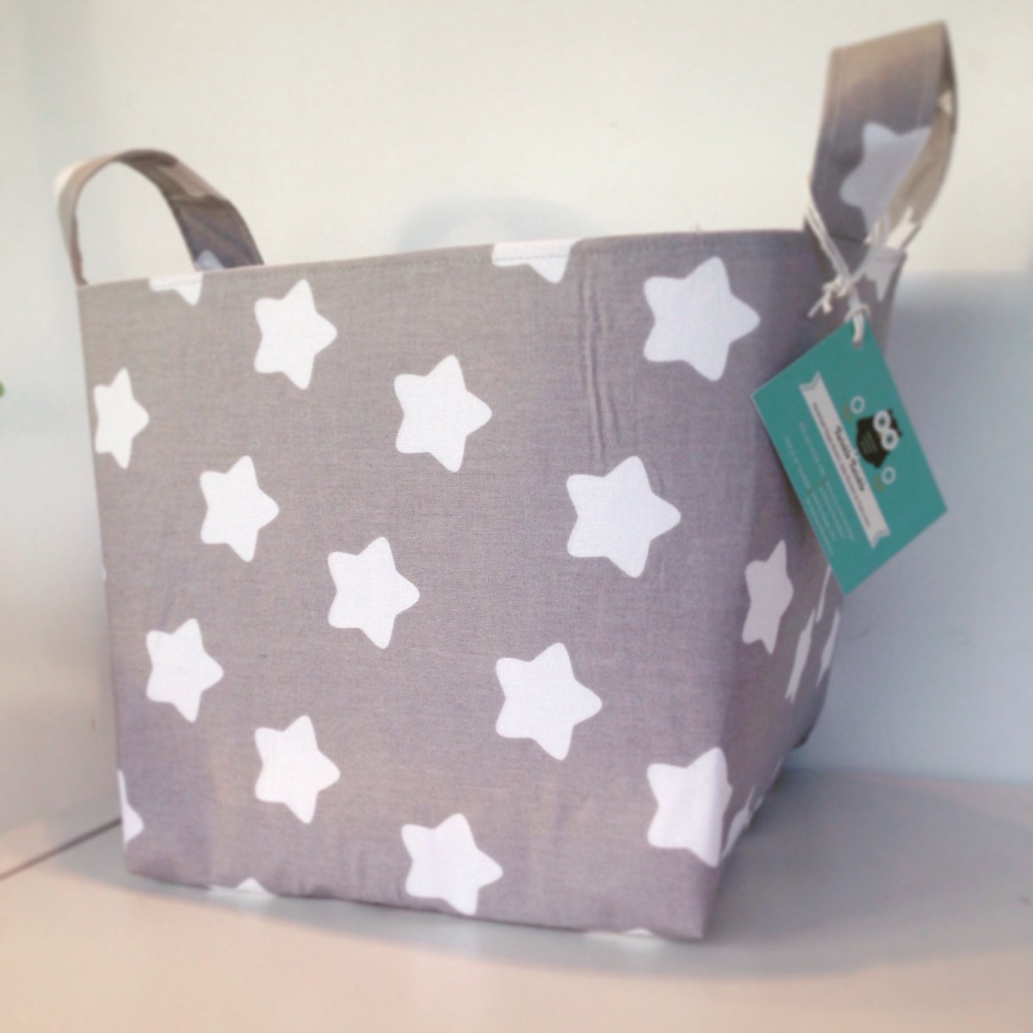 Big Stars Fabric Basket Grey Nappy Basket Diaper Caddy