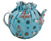 Teapot Cozy Quilted with Birds and Birdcages on Light Blue for a 5-8 cup teapot  #254