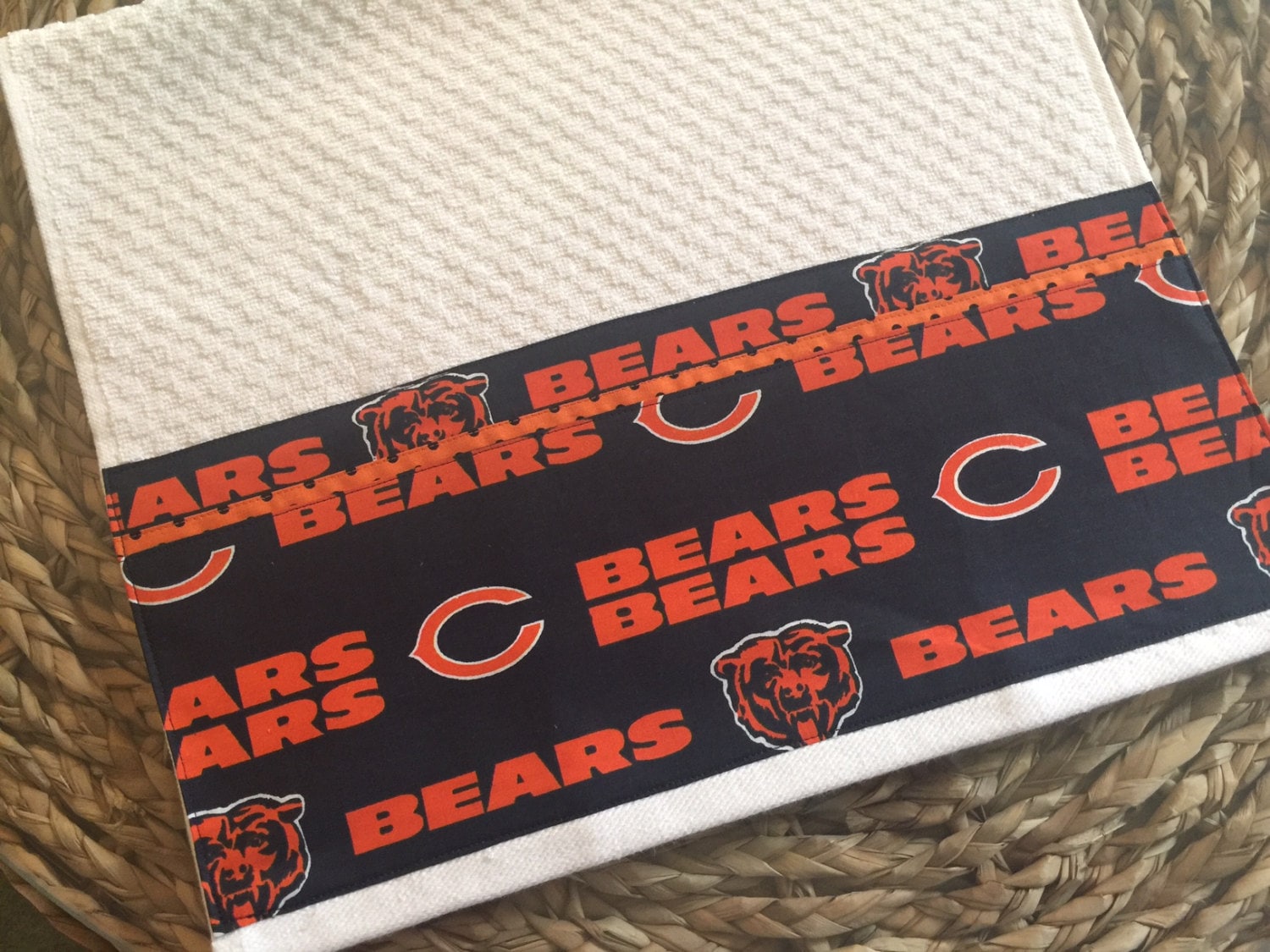 NFL Chicago Bears Football KITCHEN Towel Embelllished on White