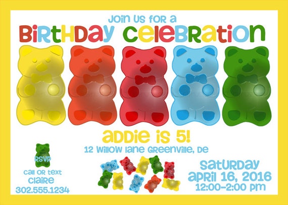 Gummy Bear Invitation Candy Party Candy Bar Rainbow Party