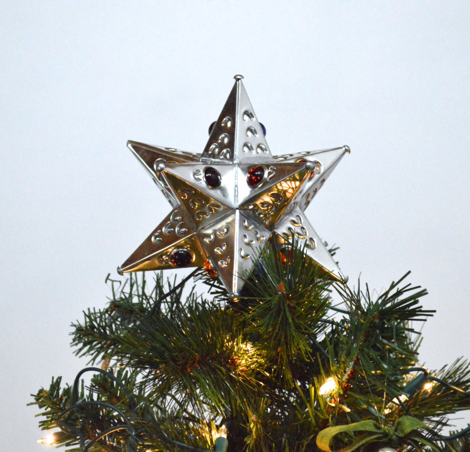 New Christmas Tree Topper Tin Glass Bead Star Tree Topper