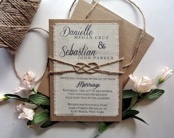 Rustic Wedding Invitation Blush Boho Script Calligraphy Fabric Knot Wedding Invitation Burlap Fabric Rustic Wedding Knot Invitation Ideas