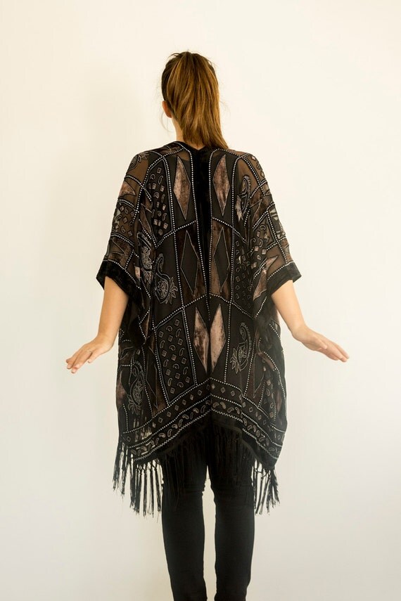 Sheer Lace Kimono Sheer Jacket Fringe Jacket Boho Kimono