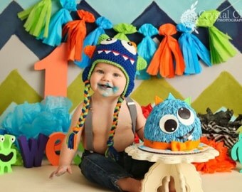 Crochet baby monster hat blue 0-5T