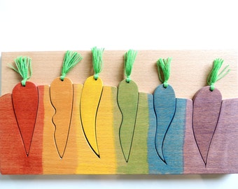 Wood color matching-Toddler gift game -Educational toy, Carrots, Learning colors, Wooden toy, Fine motor skills game, wood vegetables,