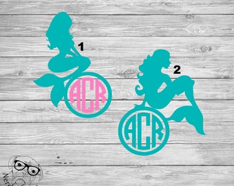 Mermaid Decal, Monogram Mermaid Decal, Mermaid Car Decal, Mermaid Sticker, Mermaid Laptop Decal - You choose image, size and color